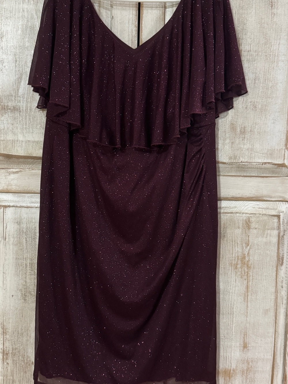 connected apparel Plum Sparkle Off-Shoulder Midi Dress